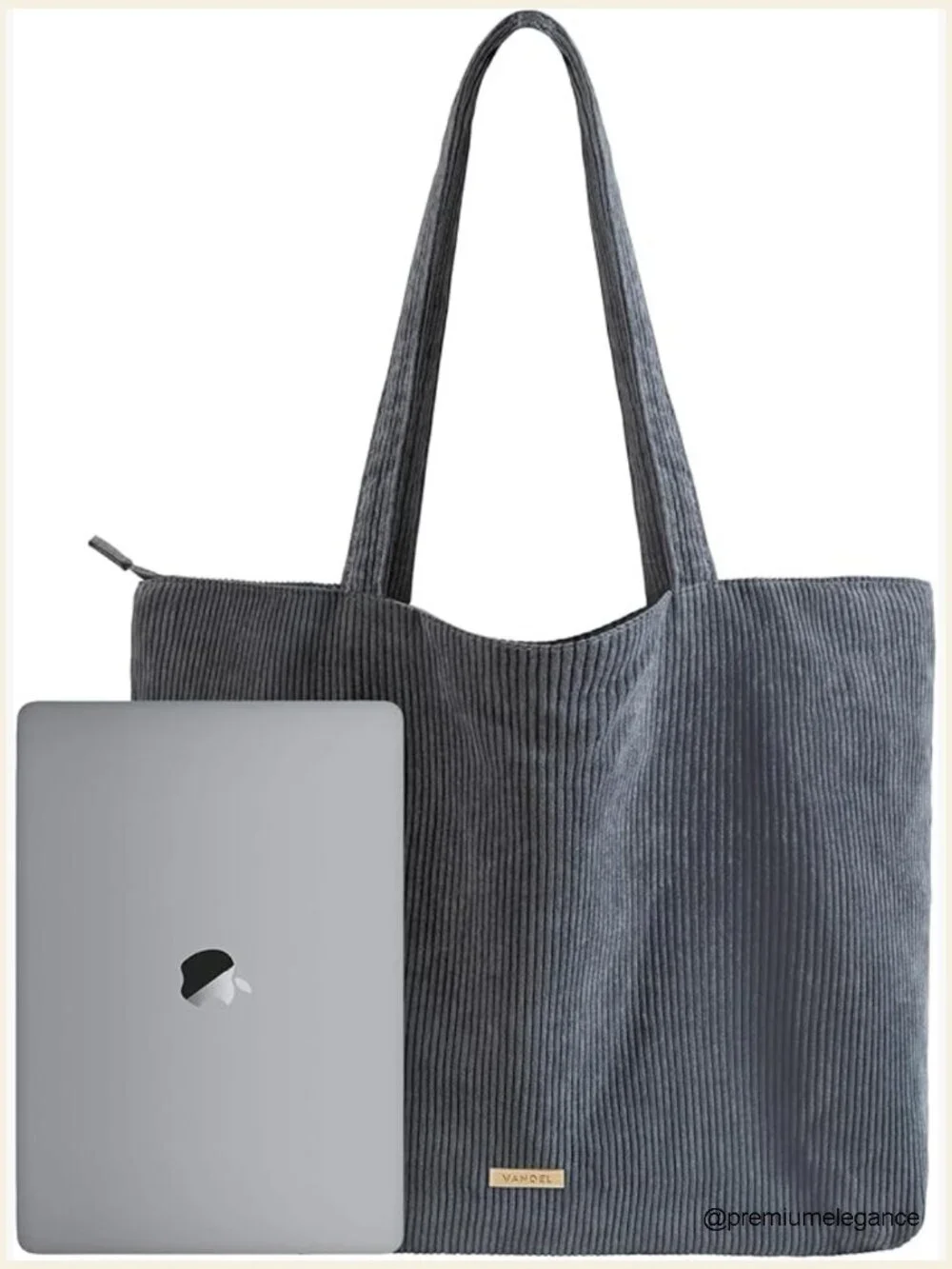 Corduroy Tote Bag with Zipper and Inner Pockets, Large Shoulder Bag